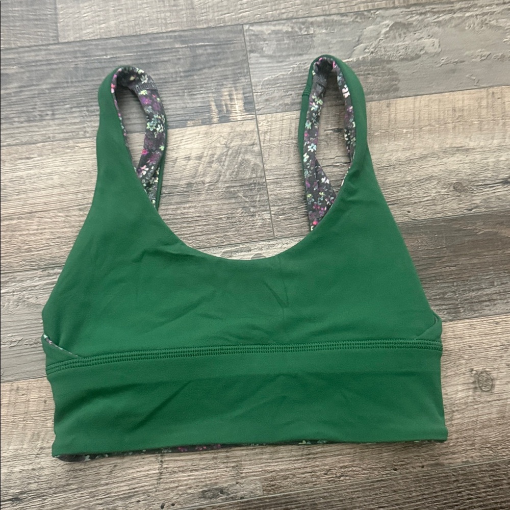 Lululemon Reversible Hunter Green / Purple Floral Sports Bra Size 2 EUC
